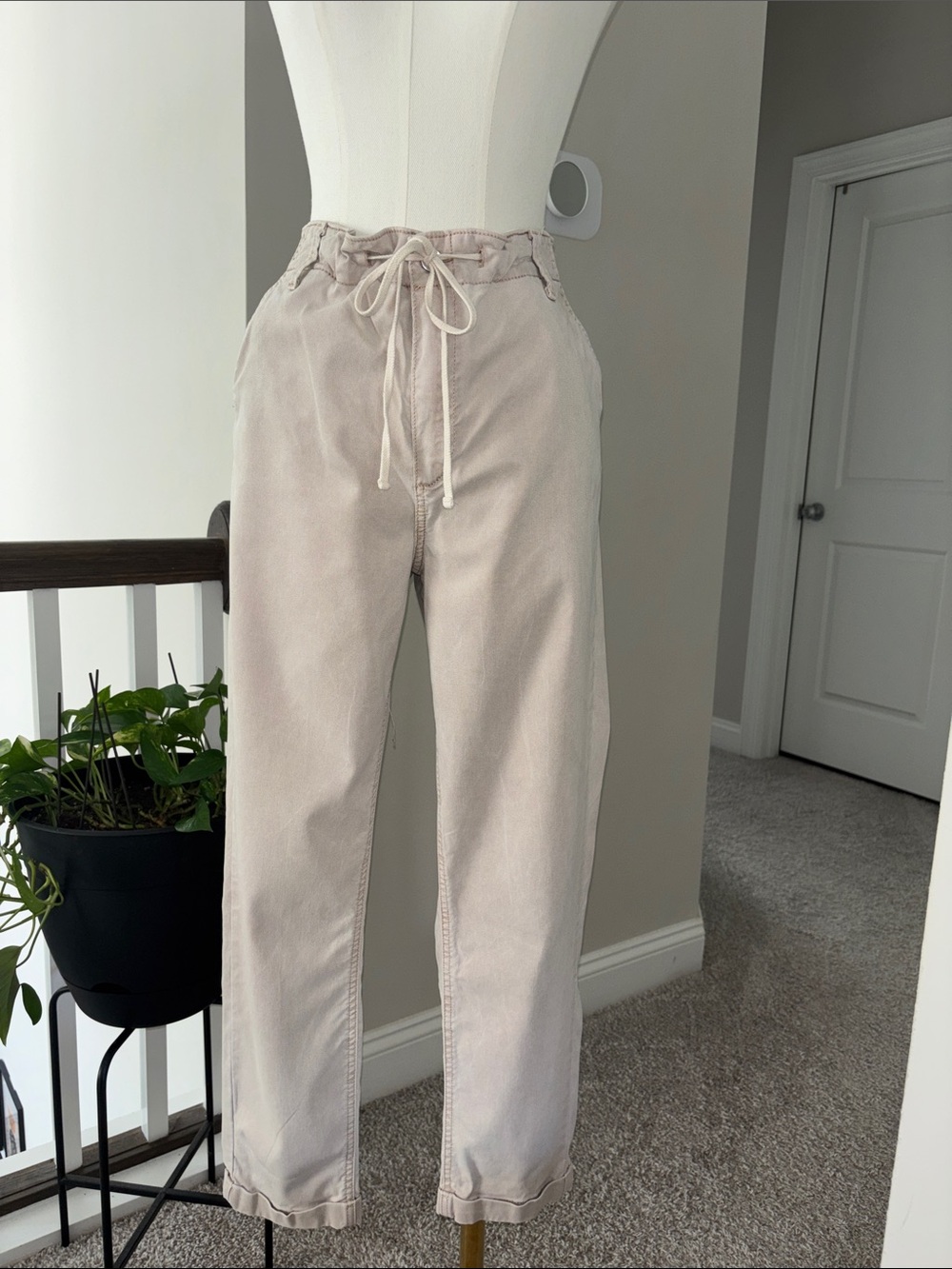 PAIGE Light Beige Drawstring Waist Pants